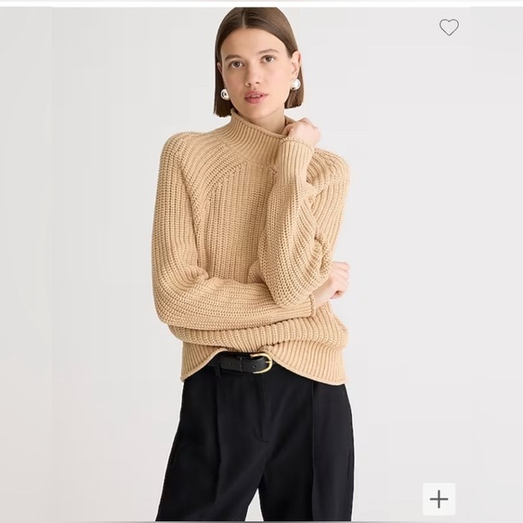J.Crew Chunky Knit Mock Neck Sweater Tan Ribbed 100% Cotton—XL (Unisex) - Picture 3 of 9